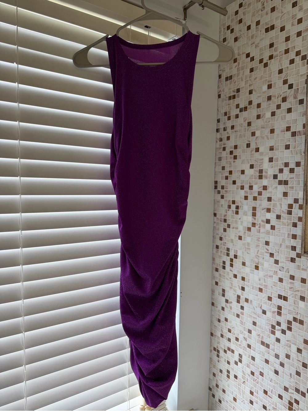 Sleeveless Ruched Gown in Deep Purple